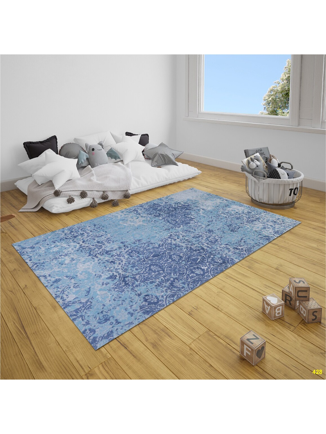 

SANDED EDGE Blue Hand Made Wool Carpet