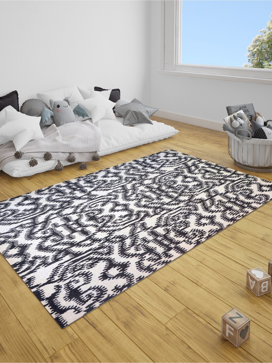 

SANDED EDGE Black & White Abstract Printed Rectangular Wool Carpets