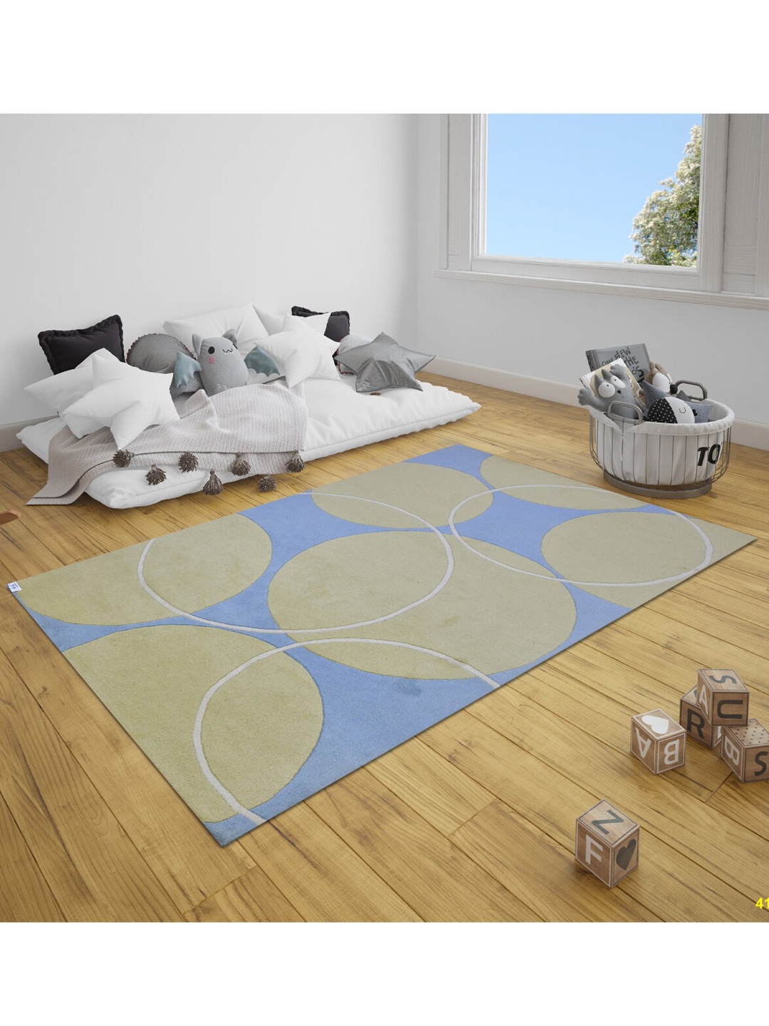 

SANDED EDGE Blue & Yellow Printed Hand Tufted Woolen Floor Carpet