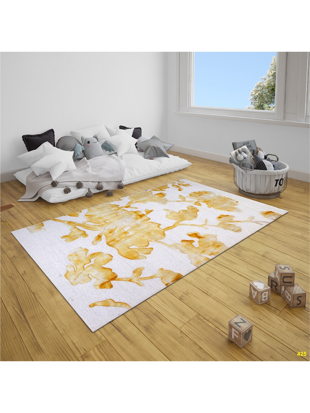 

SANDED EDGE Yellow & White Printed Hand Tufted Woolen Floor Carpet