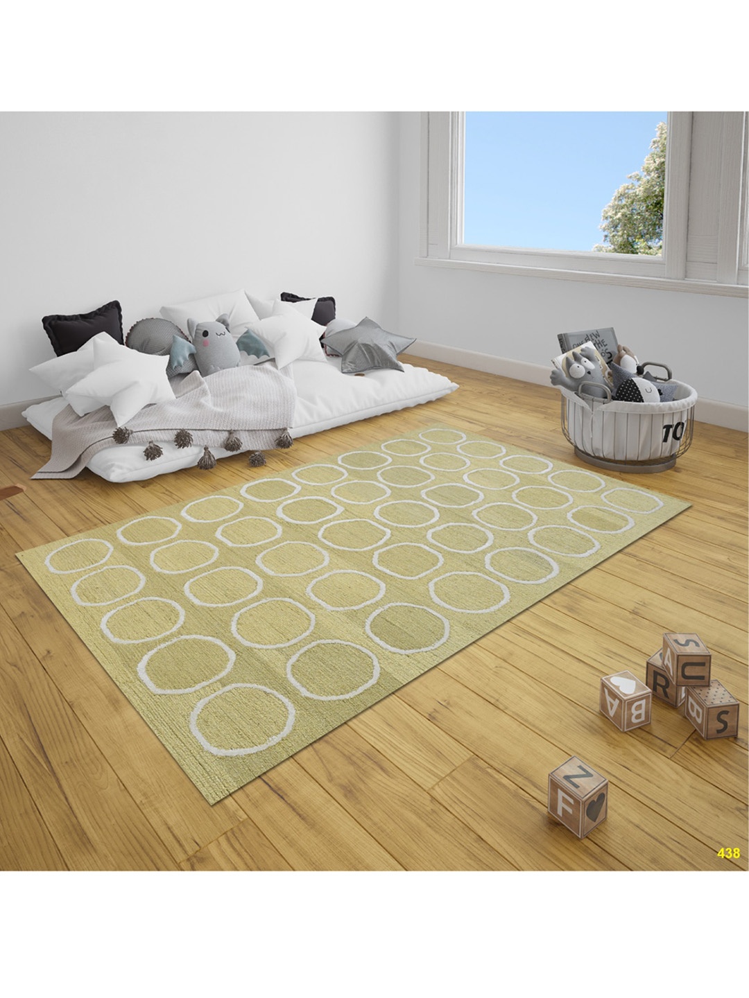 

SANDED EDGE Mustard Yellow & White Geometric Woollen Floor Carpets