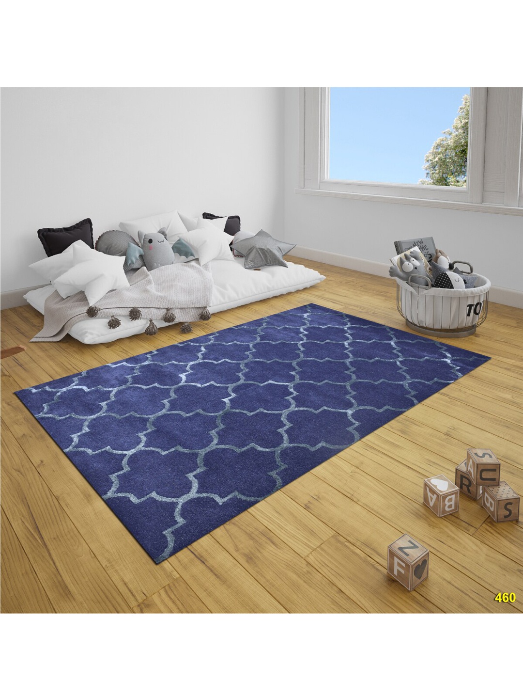 

SANDED EDGE White & Blue Traditional Wool Floor Carpets