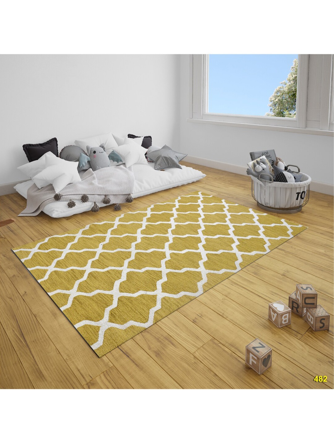 

SANDED EDGE Yellow & White Geometric Woollen Floor Carpets