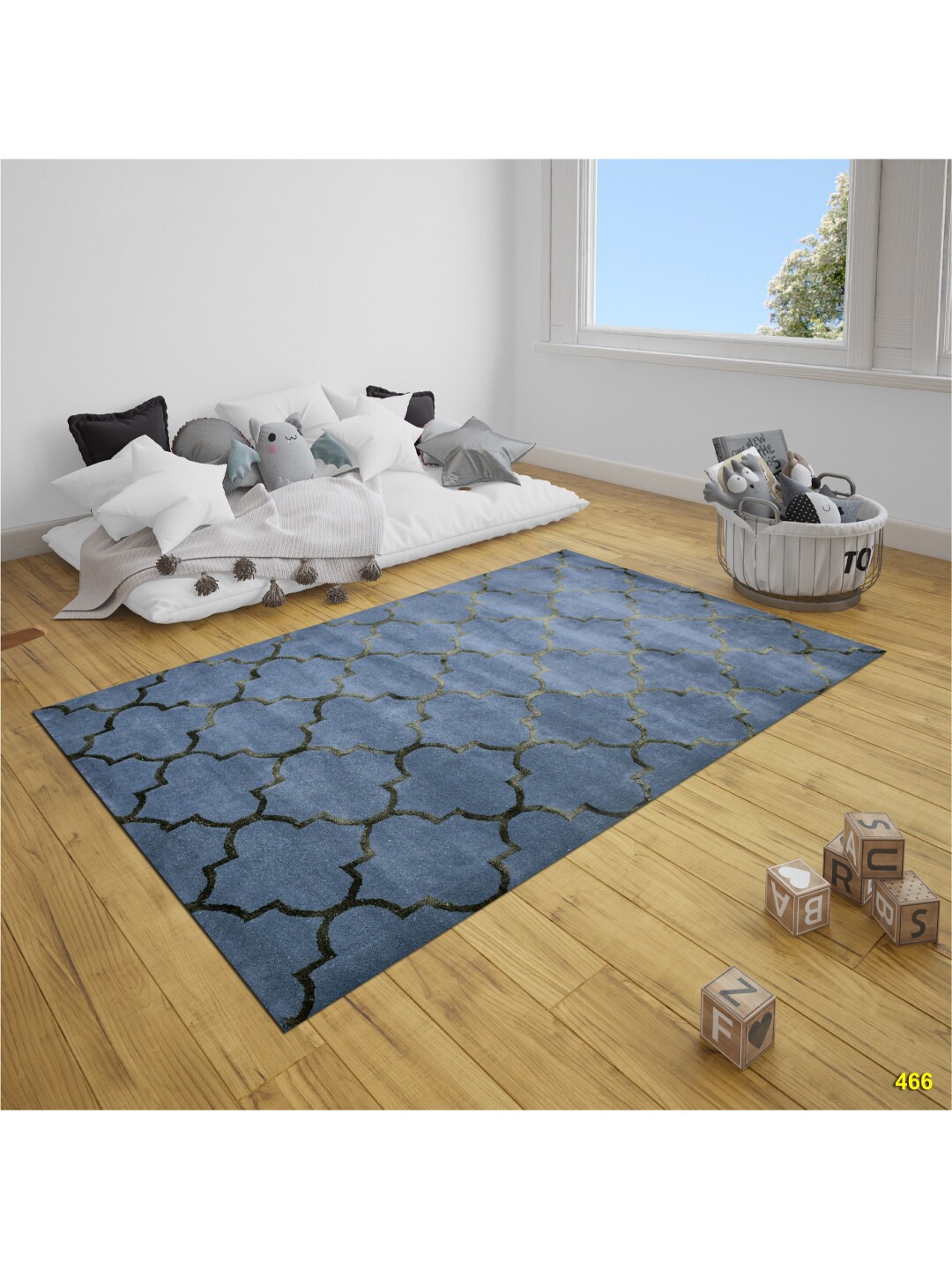

SANDED EDGE Blue Traditional Printed Rectangular Wool Carpets