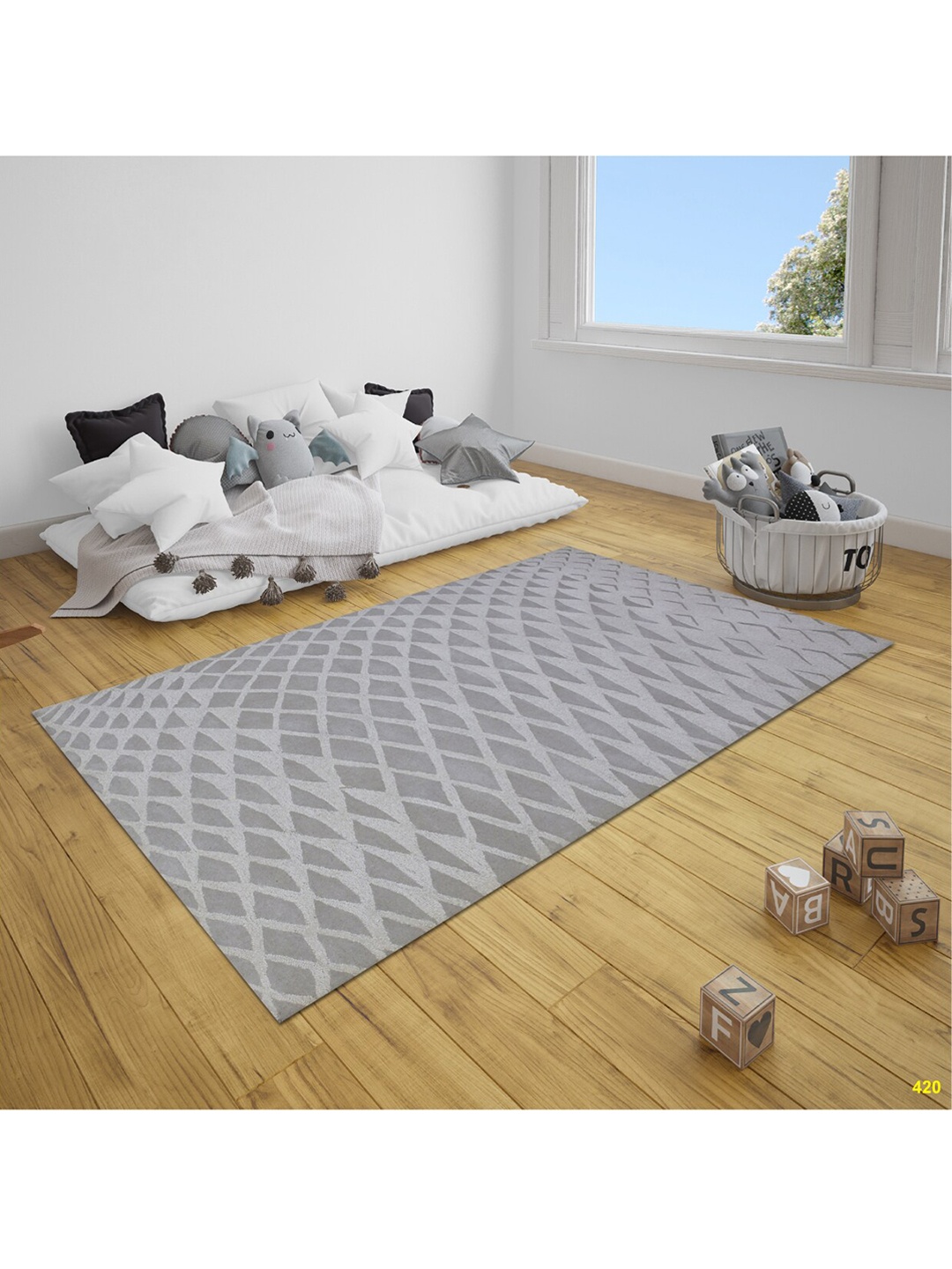 

SANDED EDGE Grey Printed Woolen Heavy Floor Carpet