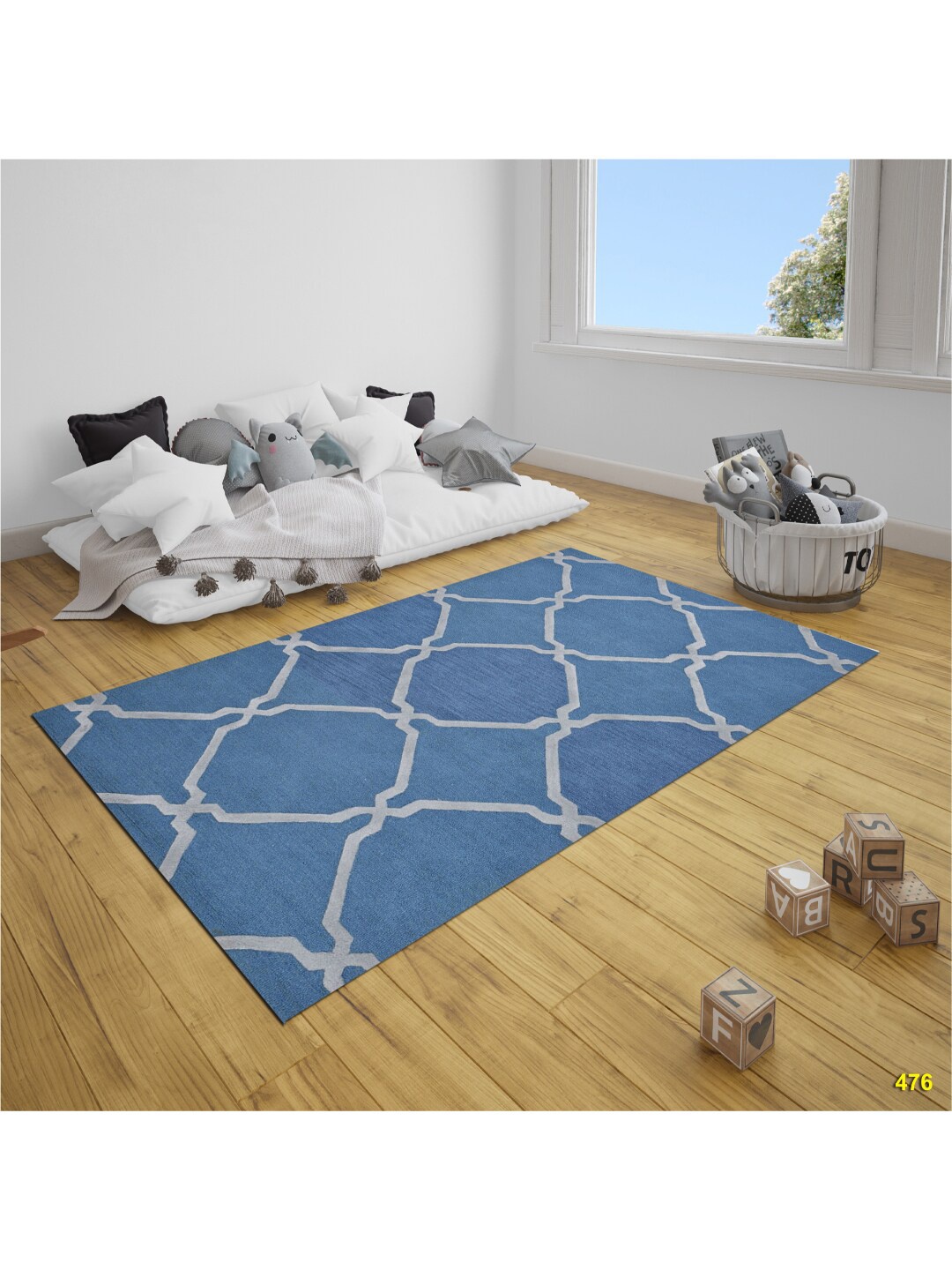 

SANDED EDGE Blue & Grey Geometric Woolen Floor Carpets