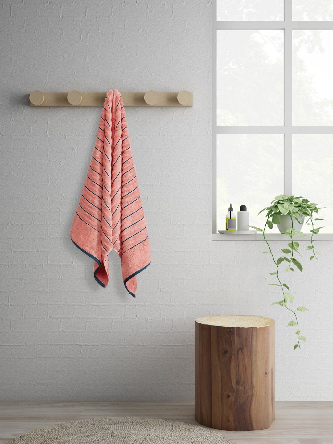 

SPACES Peach & Black Stripe 557 GSM Cotton Bath Towels, Coral