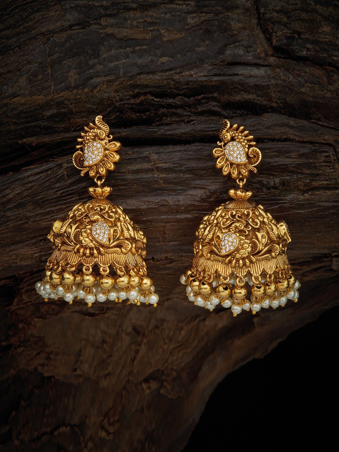 

Kushal's Fashion Jewellery White Gold Plated Dome Shaped Jhumkas Earrings