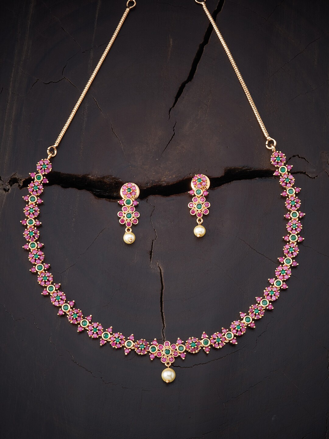 

Kushal's Fashion Jewellery Red & Green Gold-Plated Necklace