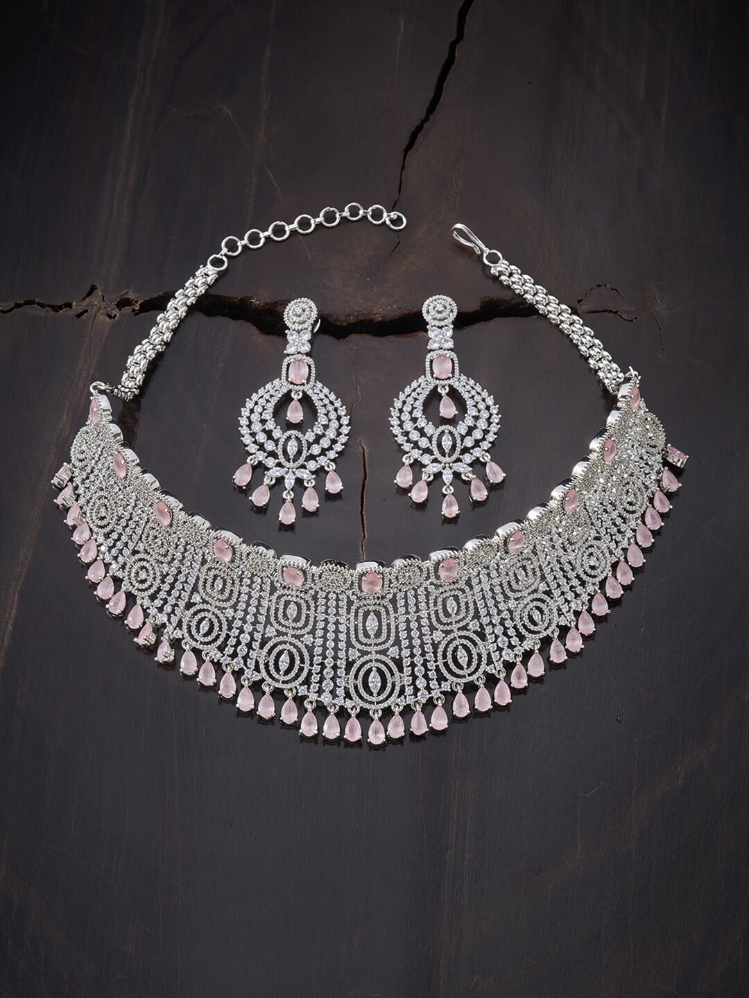

Kushal's Fashion Jewellery Pink Rhodium-Plated Choker Jewellery Set