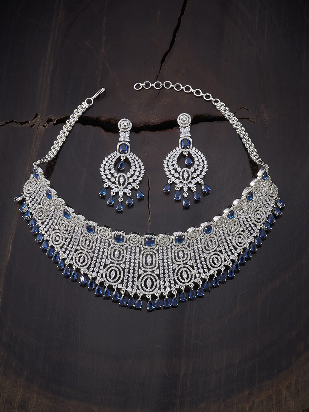 

Kushal's Fashion Jewellery Blue Rhodium-Plated Choker Necklace