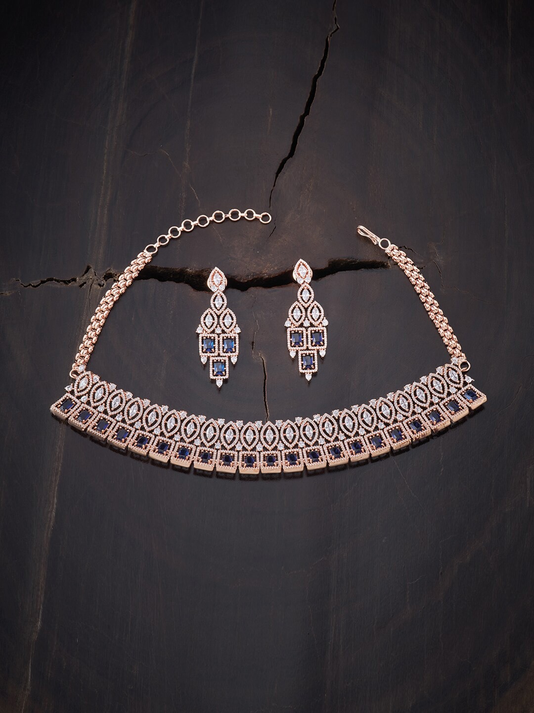 

Kushal's Fashion Jewellery Rose Gold-Plated White & Blue Choker Jewellery Set