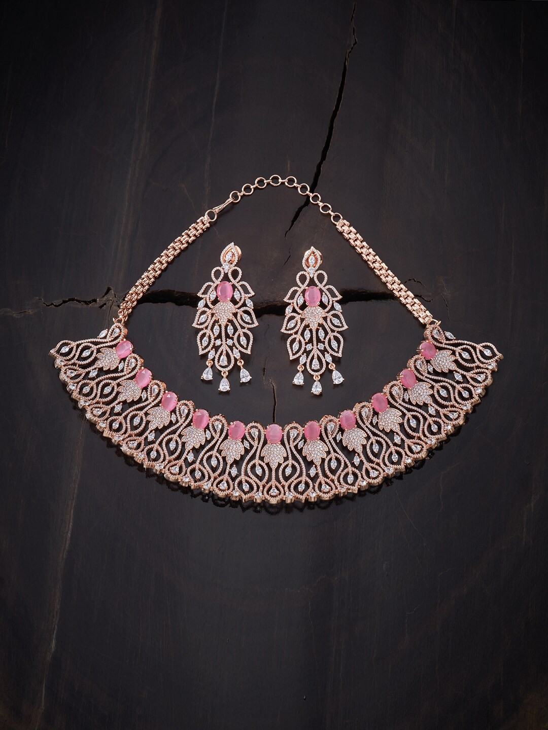 

Kushal's Fashion Jewellery Pink Rose Gold-Plated Choker Necklace Set