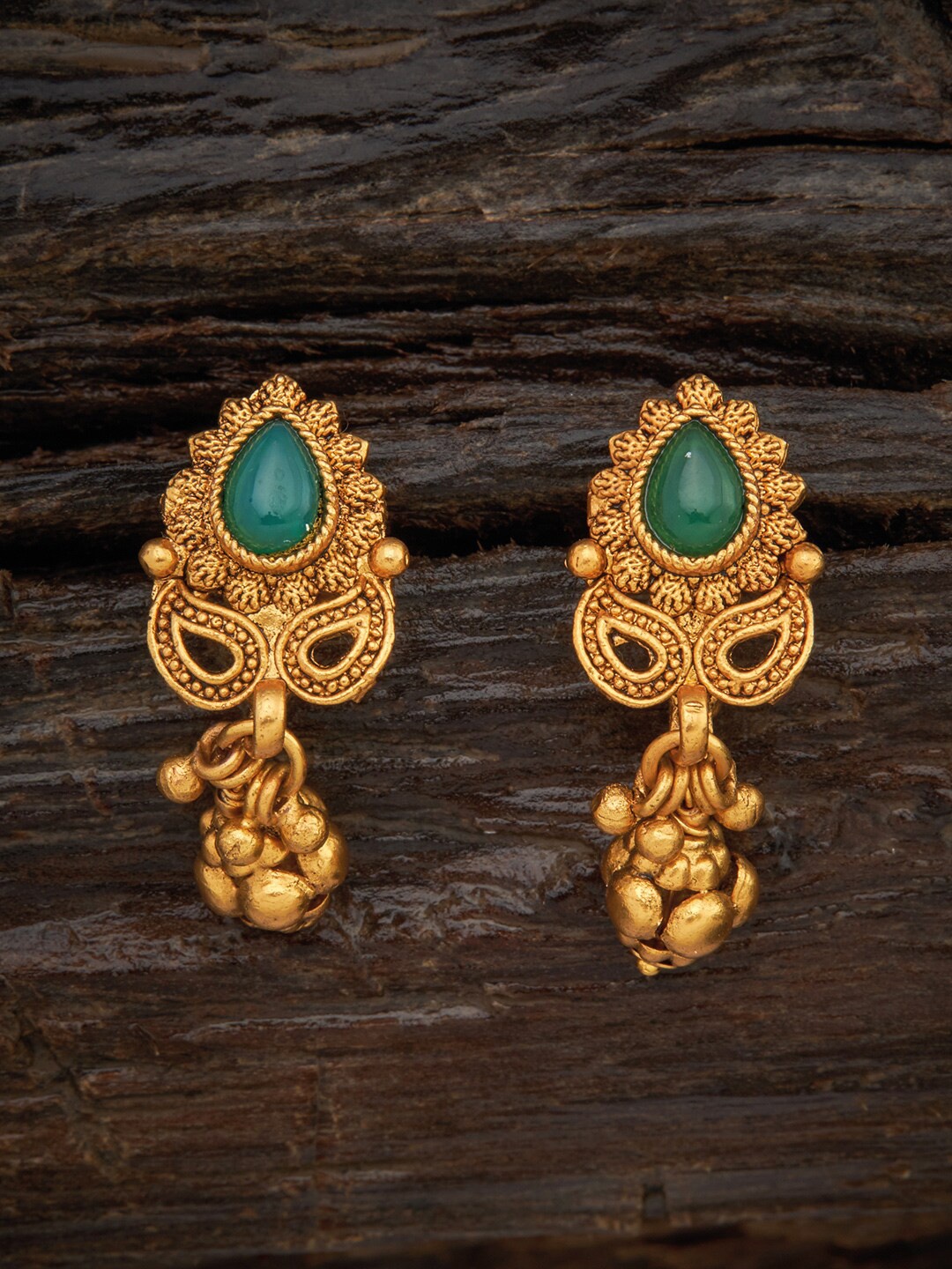 

Kushal's Fashion Jewellery Green Gold Plated Leaf Shaped Drop Earrings