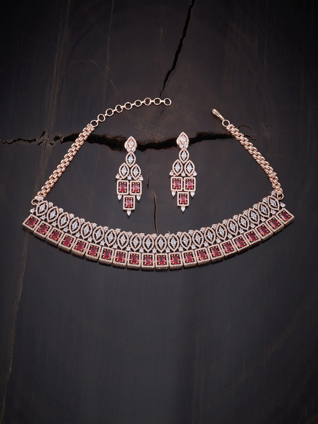 

Kushal's Fashion Jewellery Red Rose Gold-Plated Choker Necklace Set