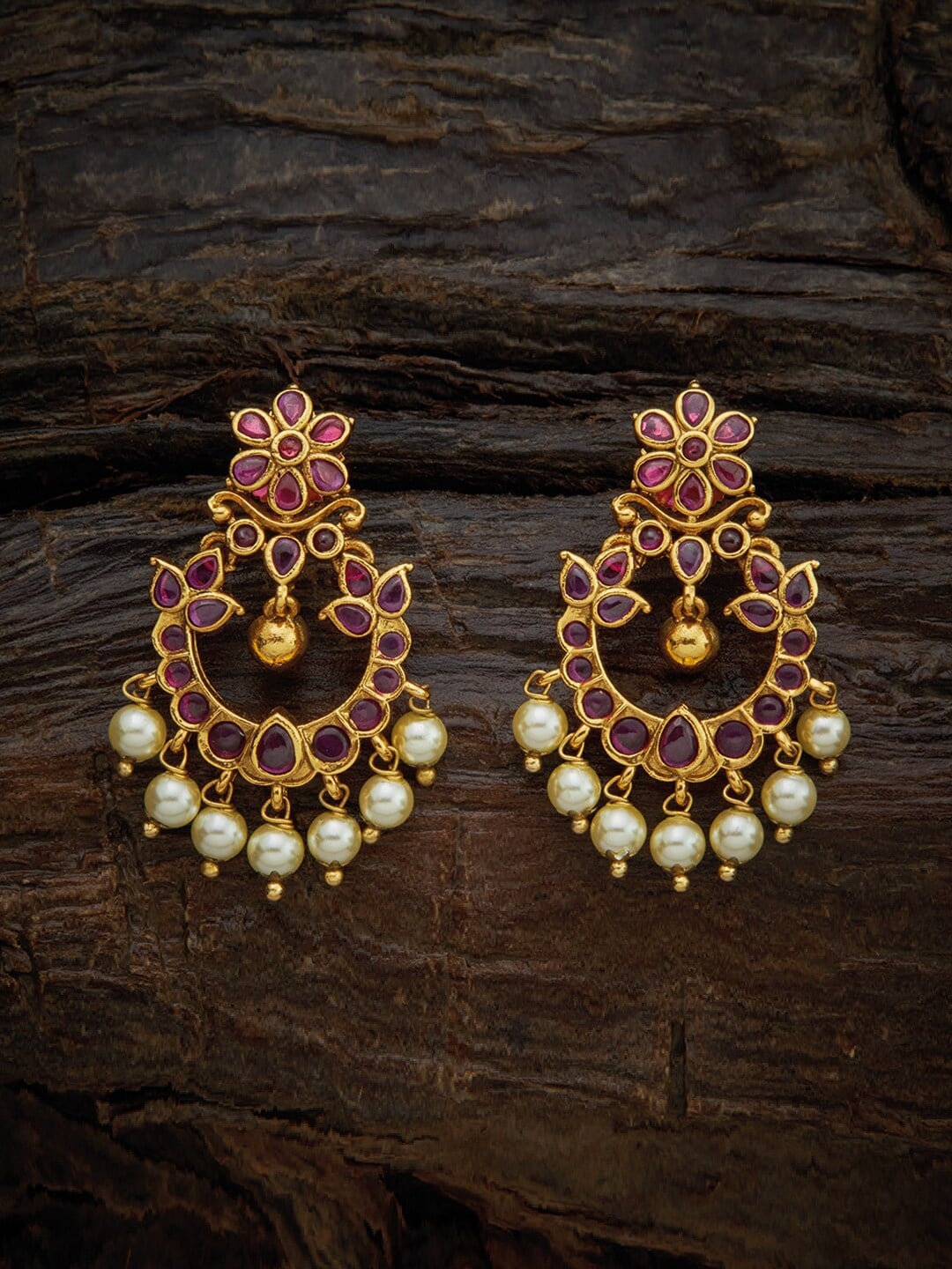 

Kushal's Fashion Jewellery Gold-Toned & Red Floral Drop Earrings