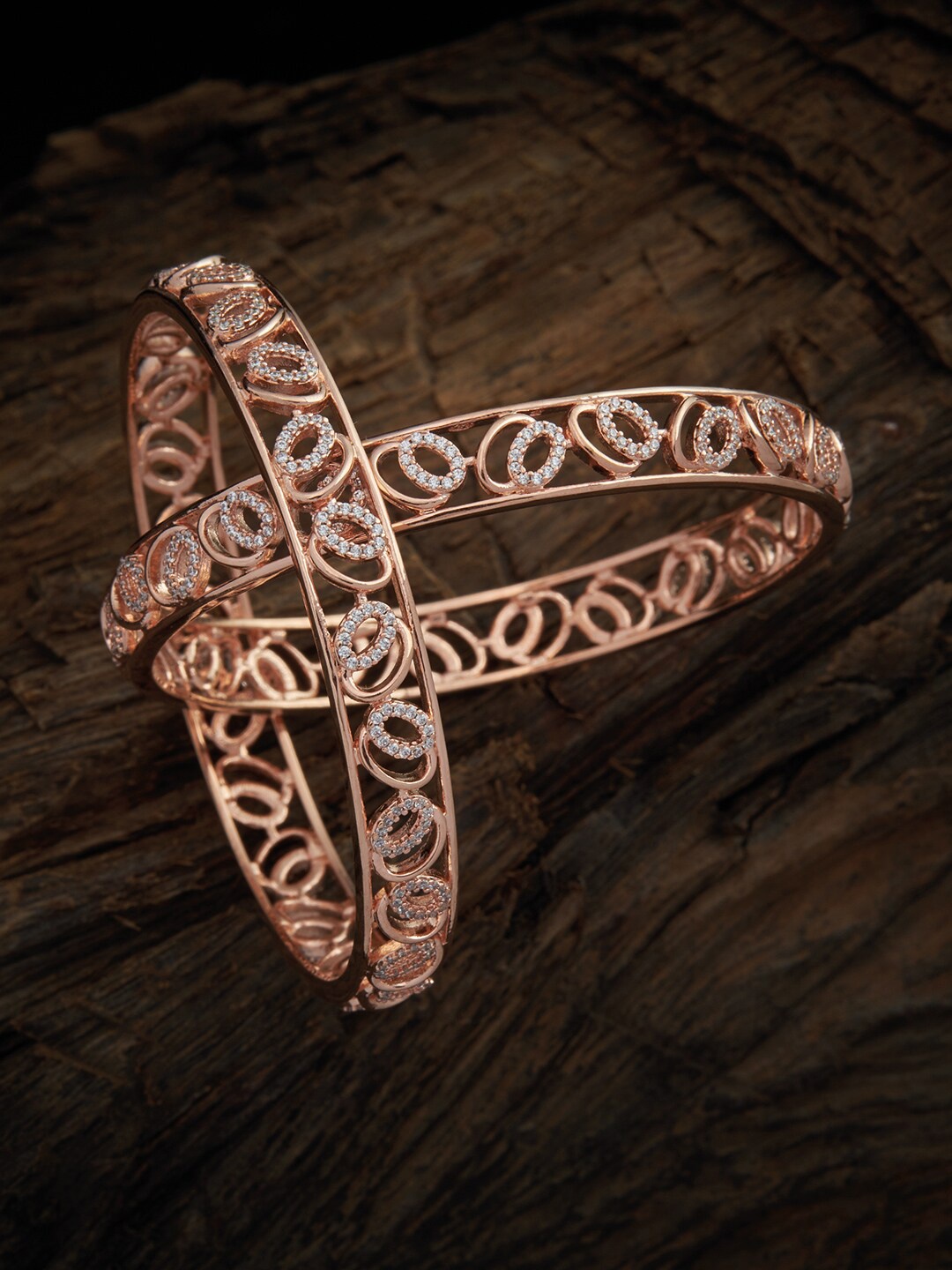 

Kushal's Fashion Jewellery Set Of 2 Rose Gold-Plated White CZ-Studded Bangles