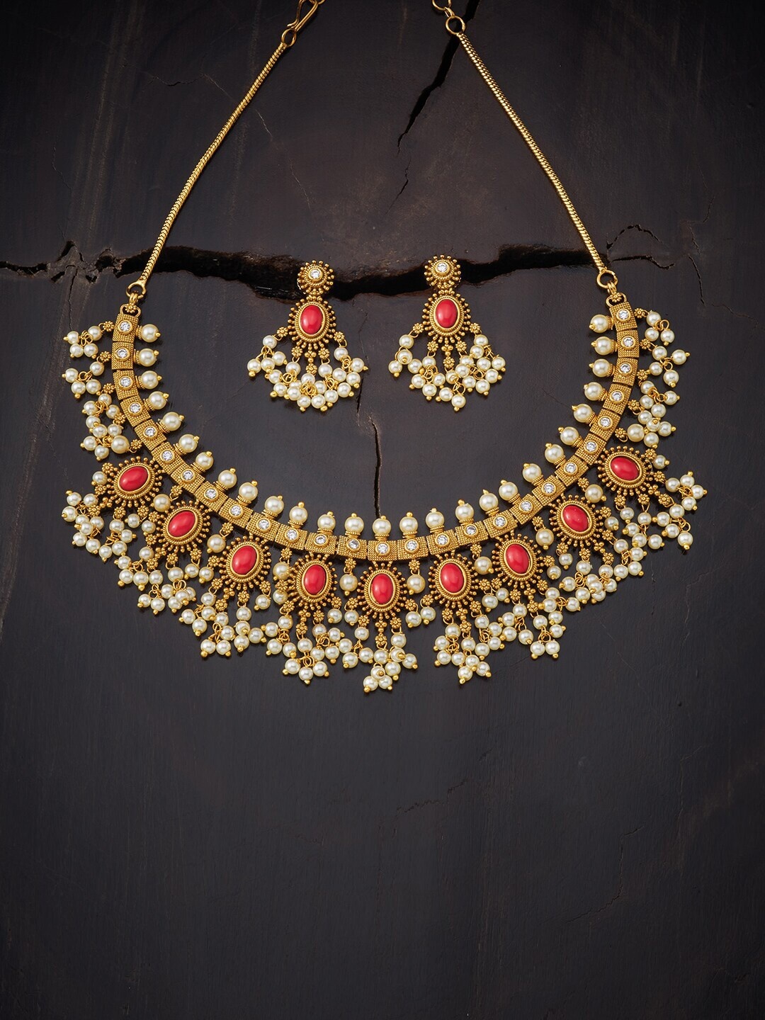 

Kushal's Fashion Jewellery Gold-Plated Coral Orange & White Jewellery Set