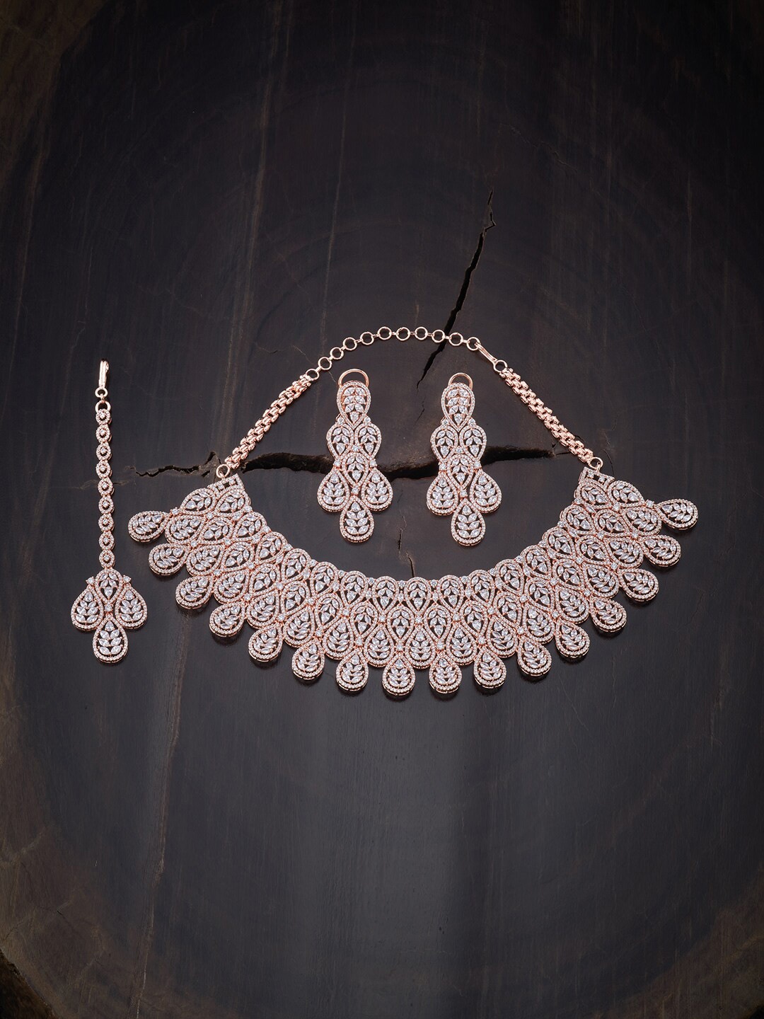 

Kushal's Fashion Jewellery White Rose Gold-Plated Necklace Set