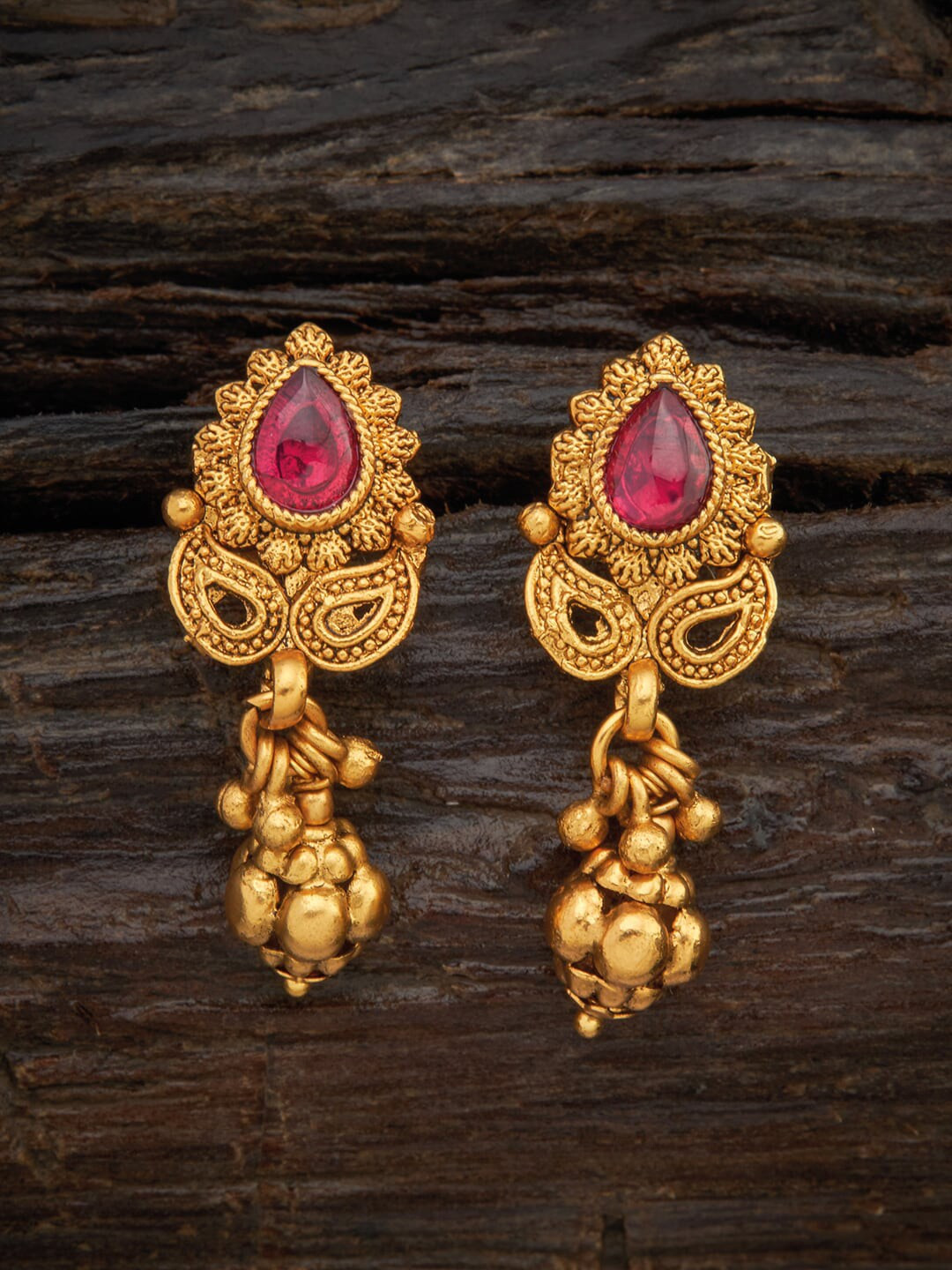 

Kushal's Fashion Jewellery Red & Gold Plated Leaf Shaped Drop Earrings