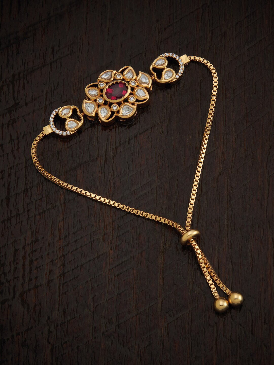 

Kushal's Fashion Jewellery Women Gold-Plated & Red Kundan Wraparound Bracelet