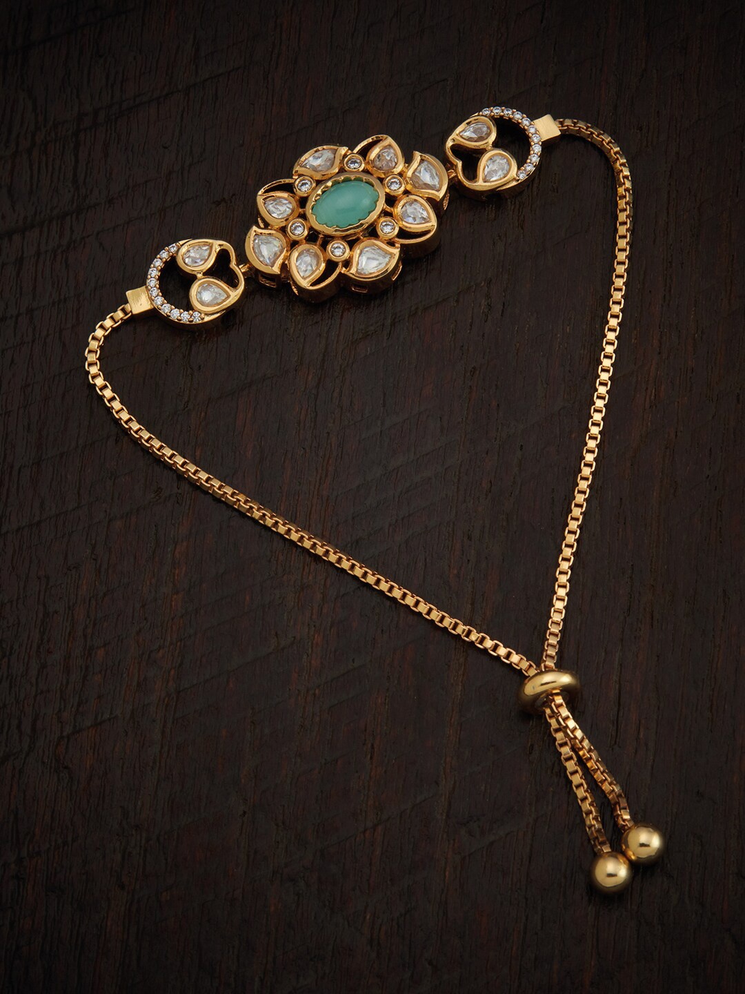 

Kushal's Fashion Jewellery Women Gold-Plated White & Green Kundan Bracelet
