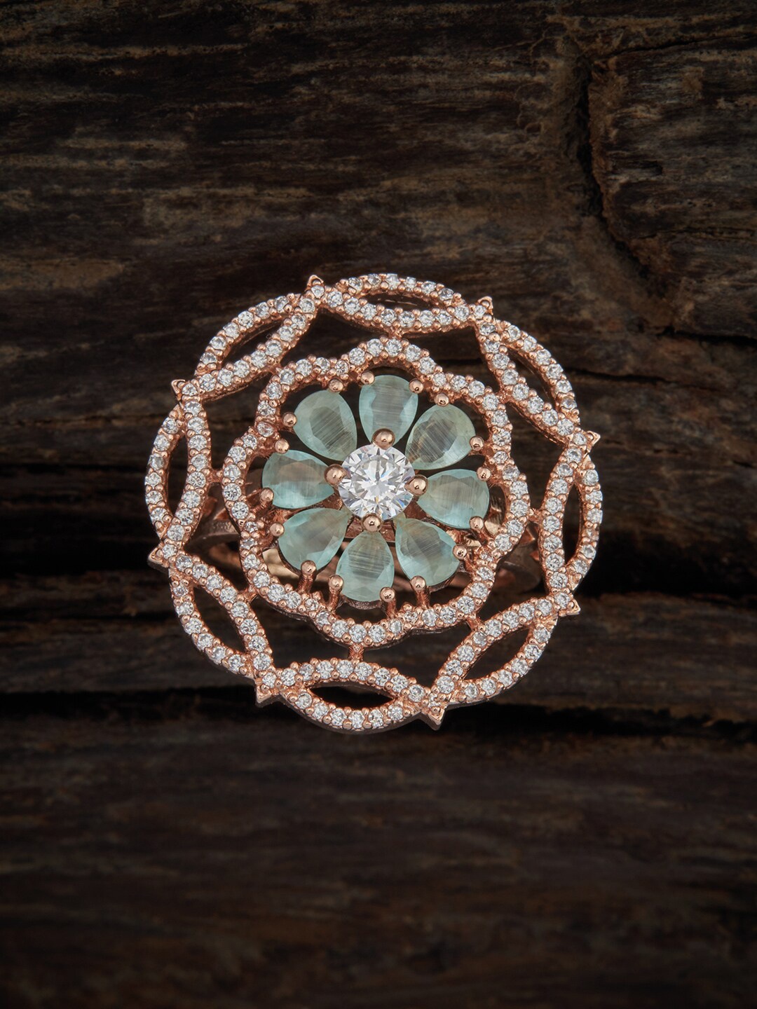 

Kushal's Fashion Jewellery Rose-Gold Plated White & Green CZ Finger Ring, Sea green