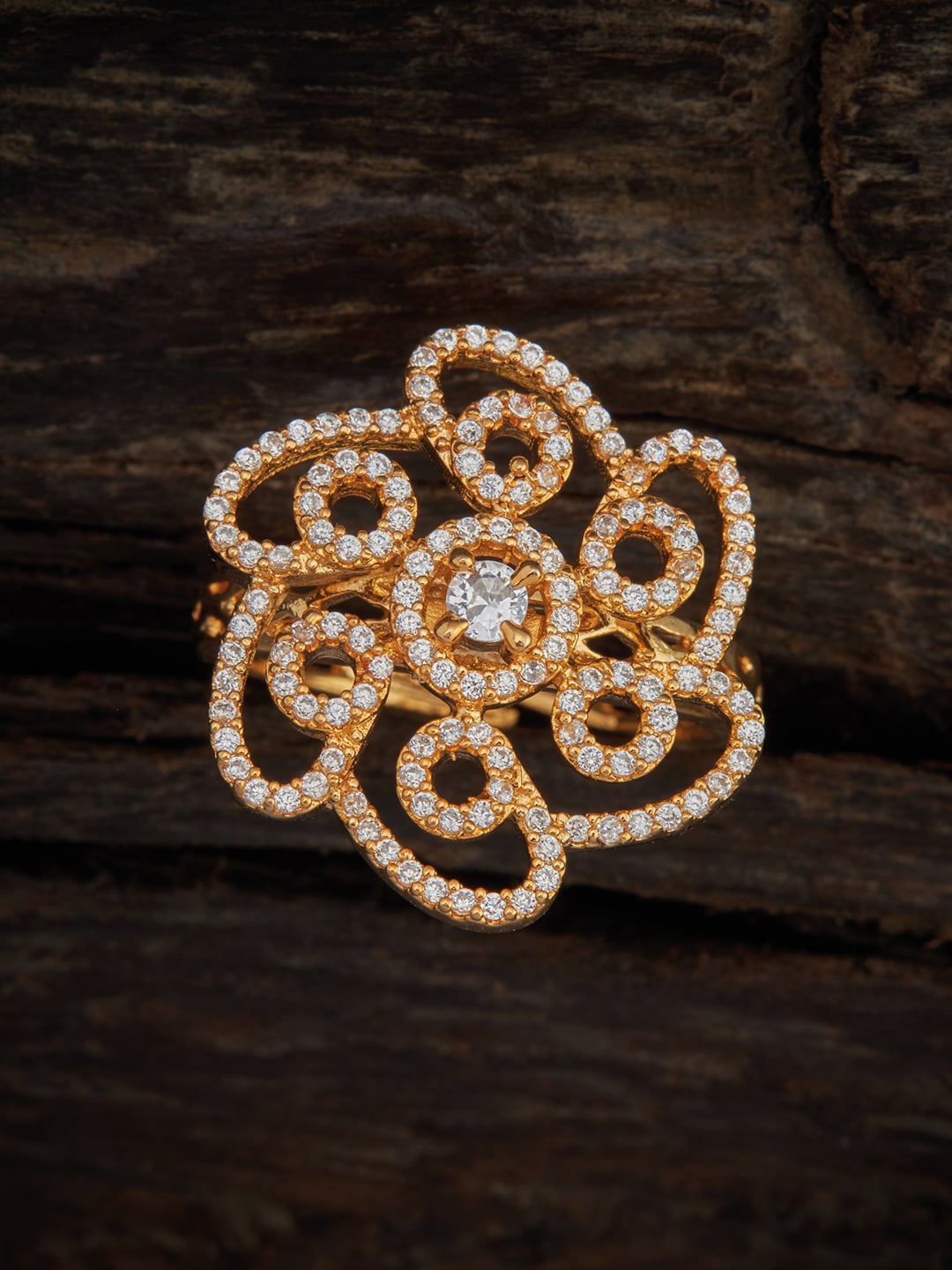 

Kushal's Fashion Jewellery Gold-Plated White Stone-Studded Adjustable Finger Ring