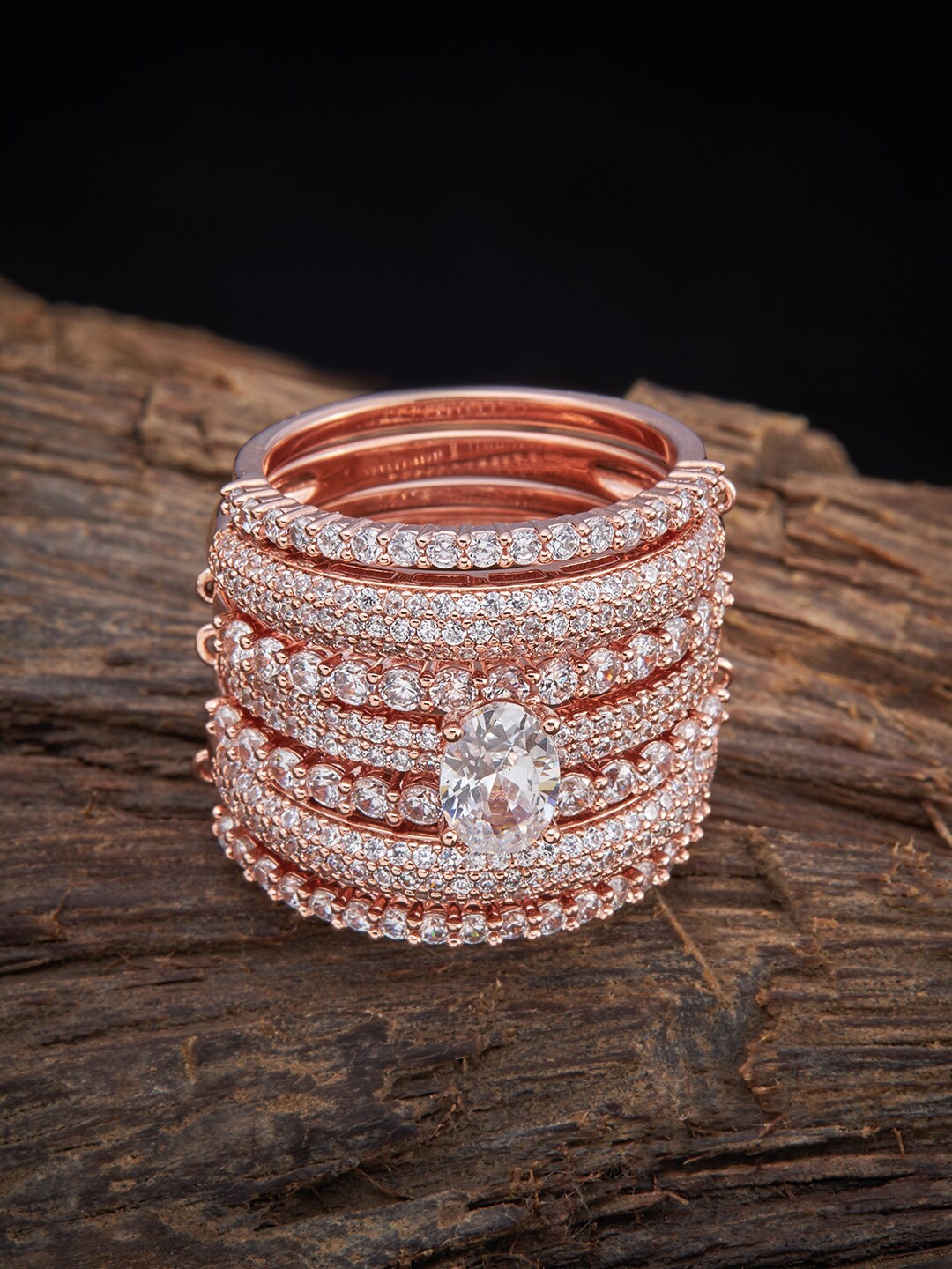 

Kushal's Fashion Jewellery Rose-Gold Plated & White Studded Finger Ring