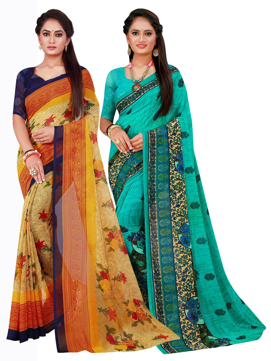 

KALINI Pack Of 2 Pure Georgette Sarees, Beige
