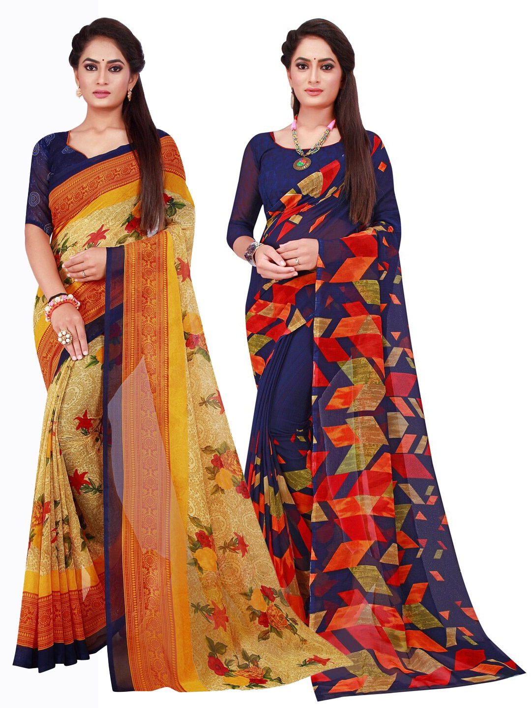 

KALINI Pack Of 2 Pure Georgette Sarees, Navy blue