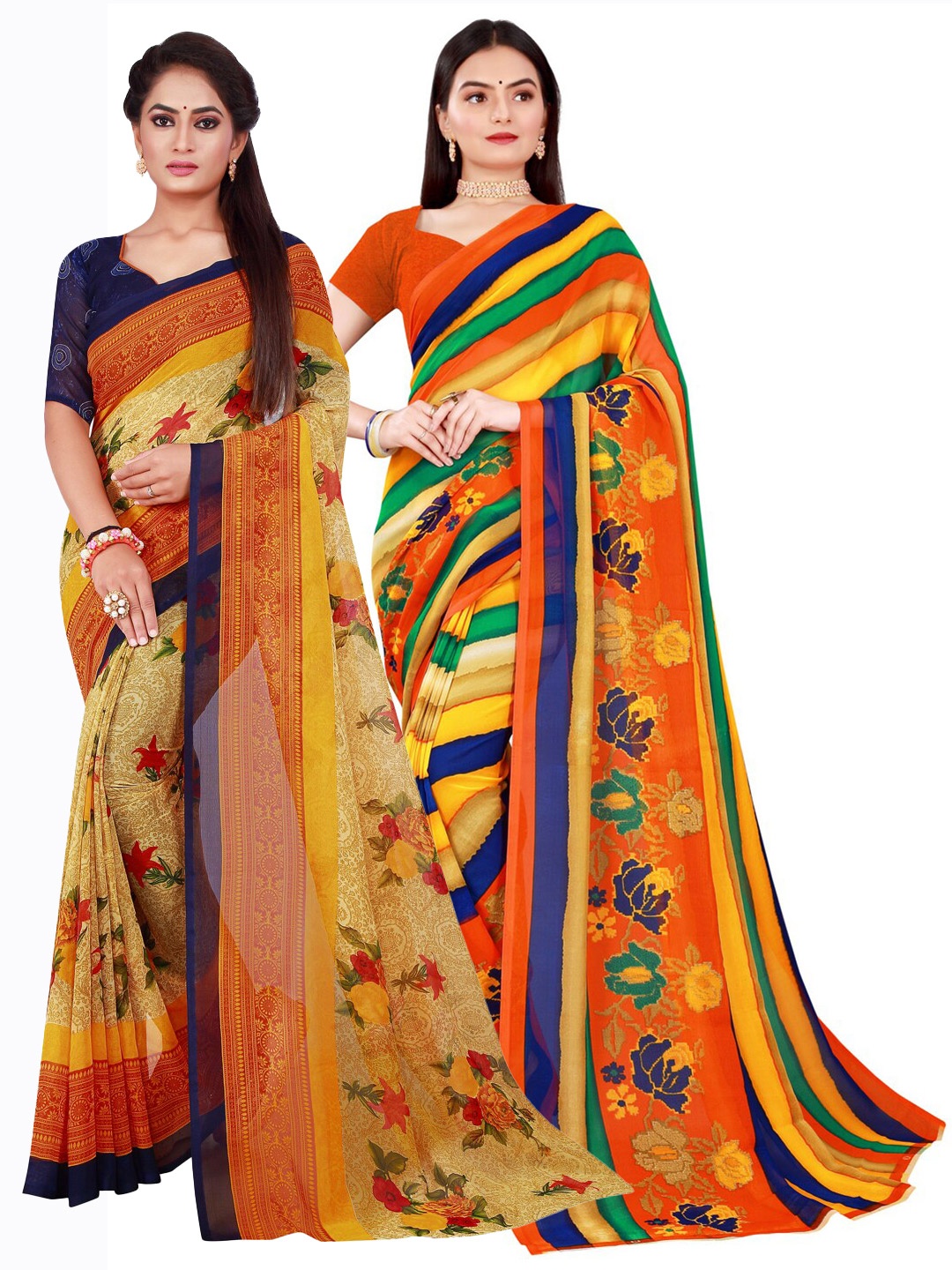 

KALINI Pack Of 2 Pure Georgette Sarees, Beige