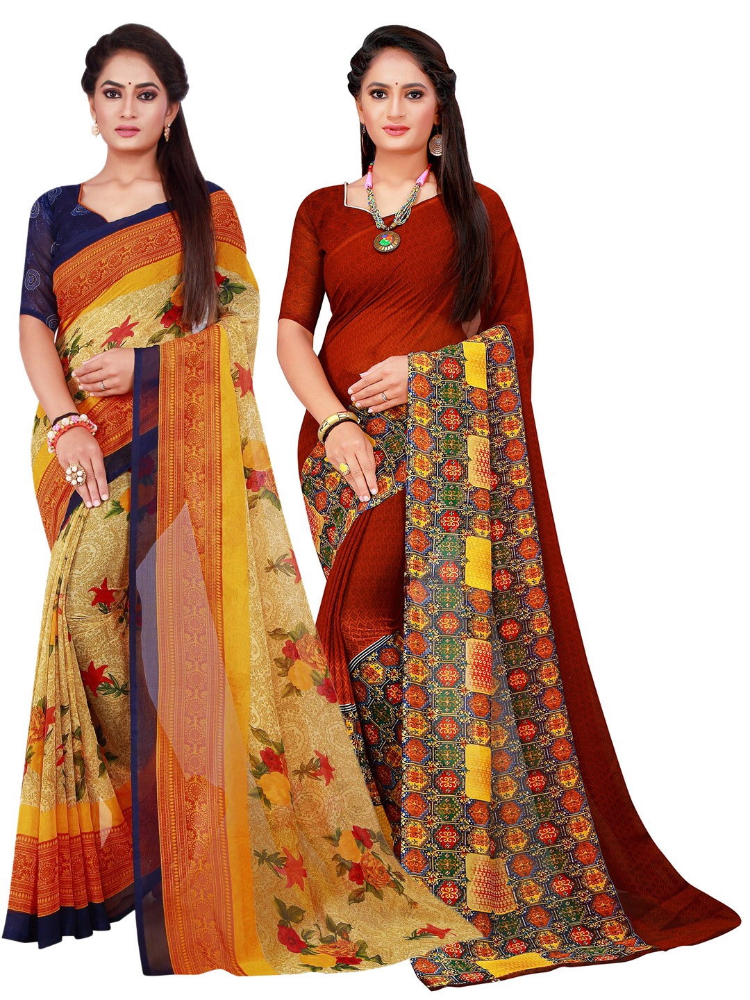 

KALINI Pack Of 2 Pure Georgette Sarees, Beige