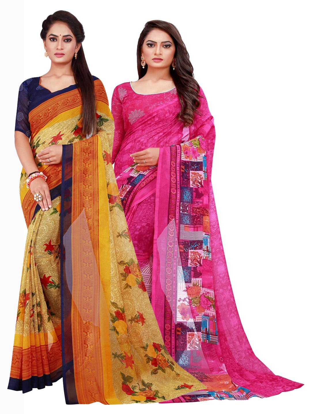 

KALINI Pack Of 2 Pure Georgette Sarees, Magenta