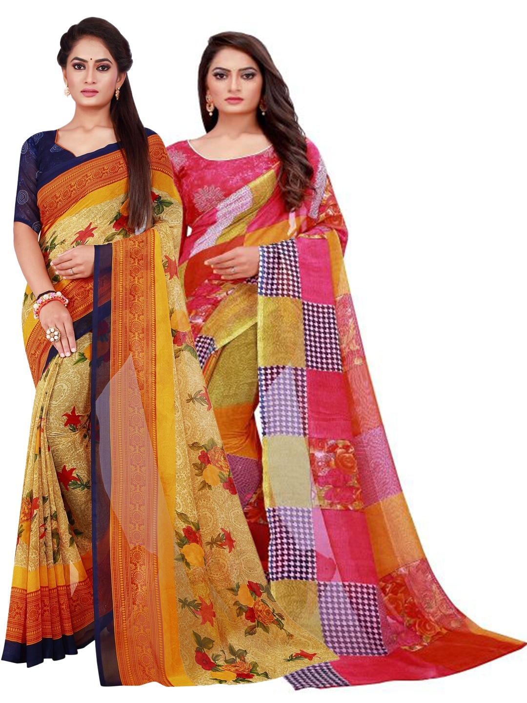 

KALINI Pack Of 2 Pure Georgette Sarees, Red