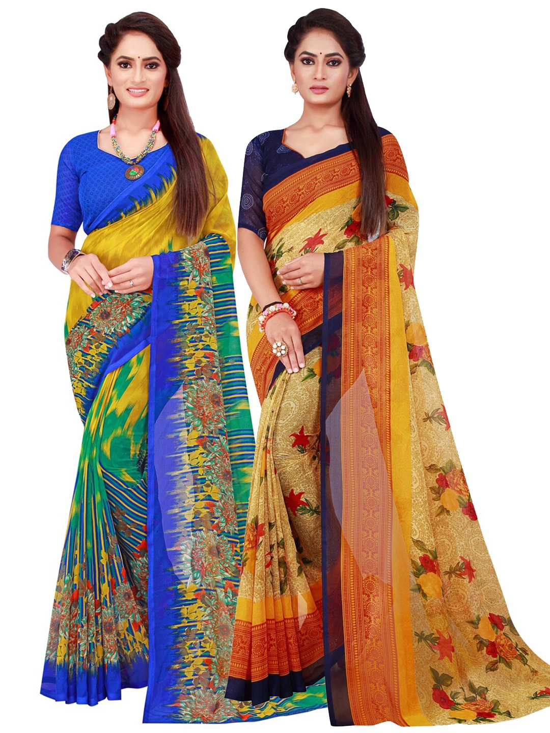 

KALINI Pack Of 2 Pure Georgette Sarees, Beige