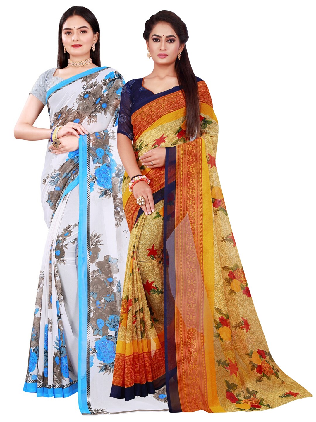 

KALINI Pack Of 2 Pure Georgette Sarees, Beige