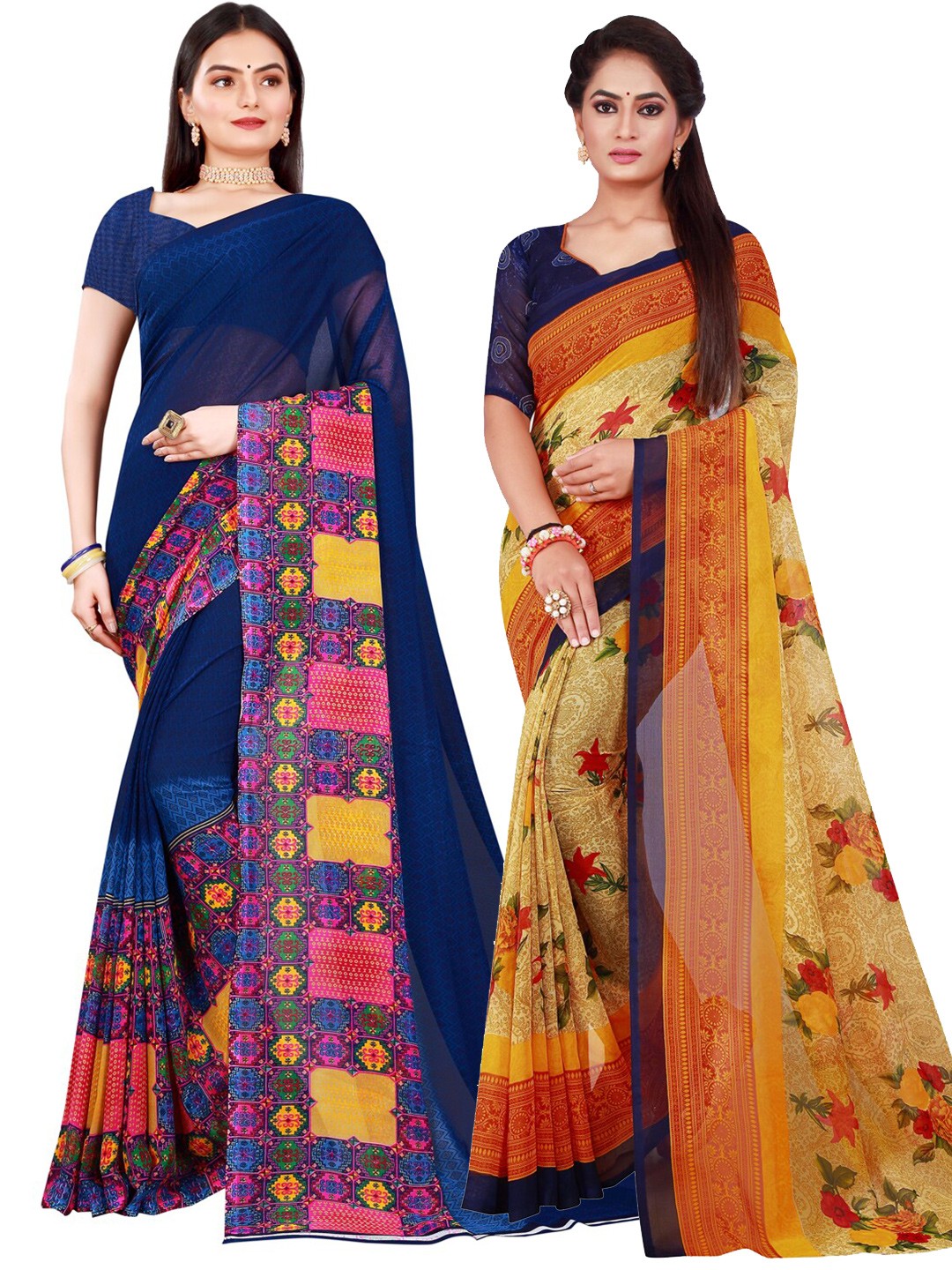 

KALINI Pack Of 2 Pure Georgette Sarees, Beige