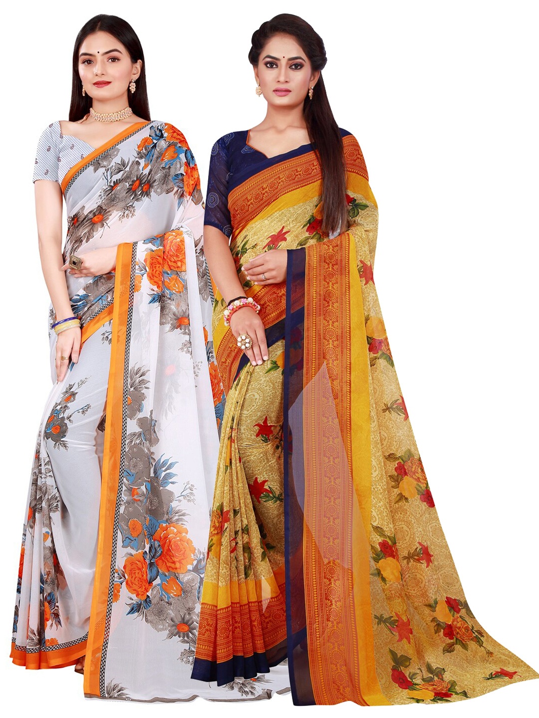 

KALINI Pack Of 2 Pure Georgette Sarees, Beige