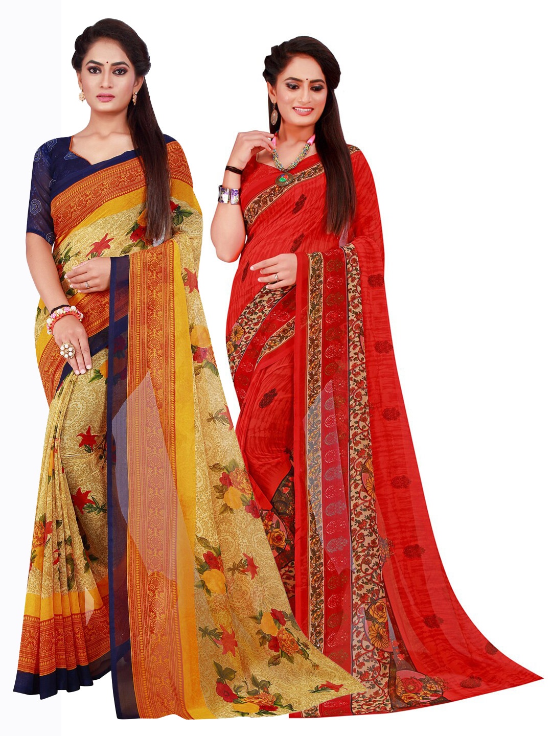 

KALINI Pack Of 2 Pure Georgette Sarees, Beige
