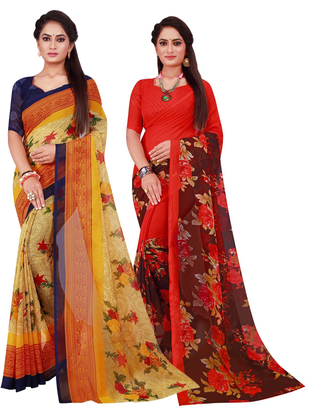 

KALINI Pack Of 2 Pure Georgette Sarees, Beige