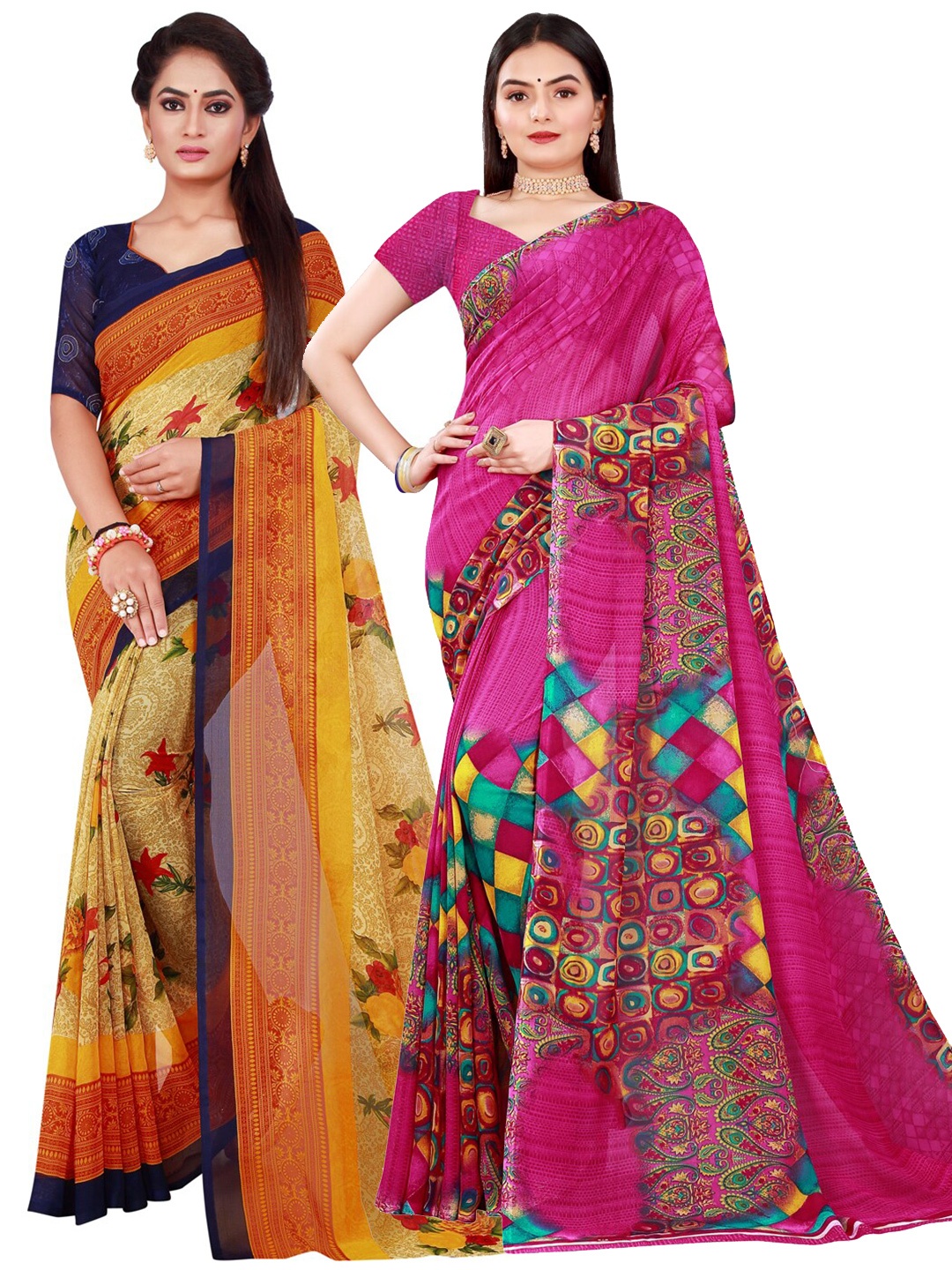 

KALINI Pack Of 2 Pure Georgette Sarees, Magenta