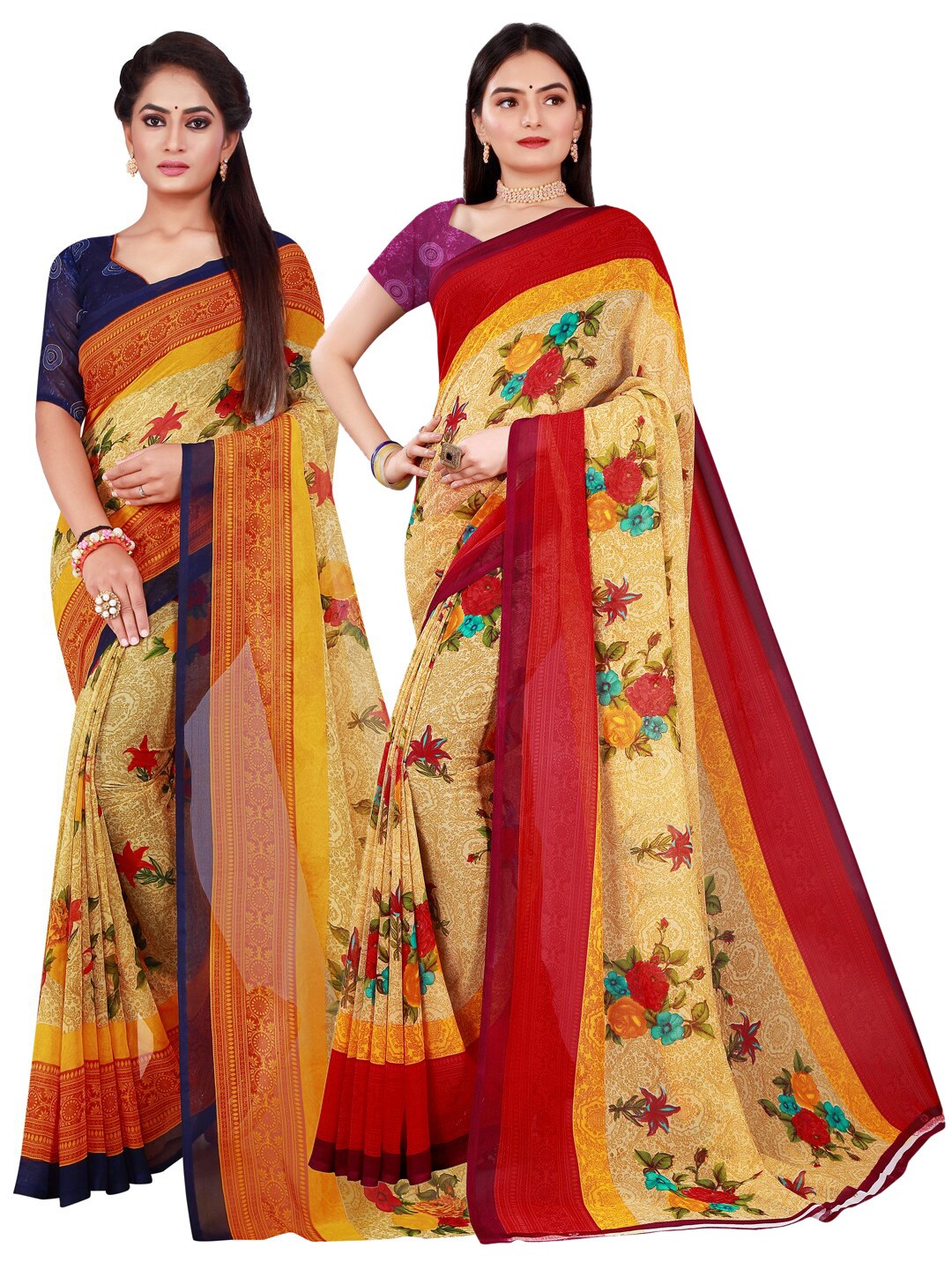 

KALINI Beige Set Of 2 Pure Georgette Saree