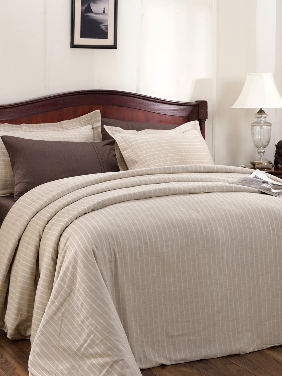 

MASPAR Beige & White Striped Double King Duvet Cover With 2 Pillow Covers
