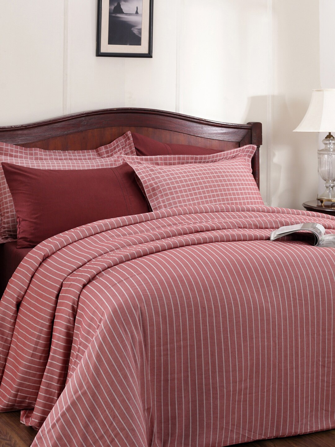 

MASPAR Red King Size Stripped Pure Cotton 300TC Duvet Cover