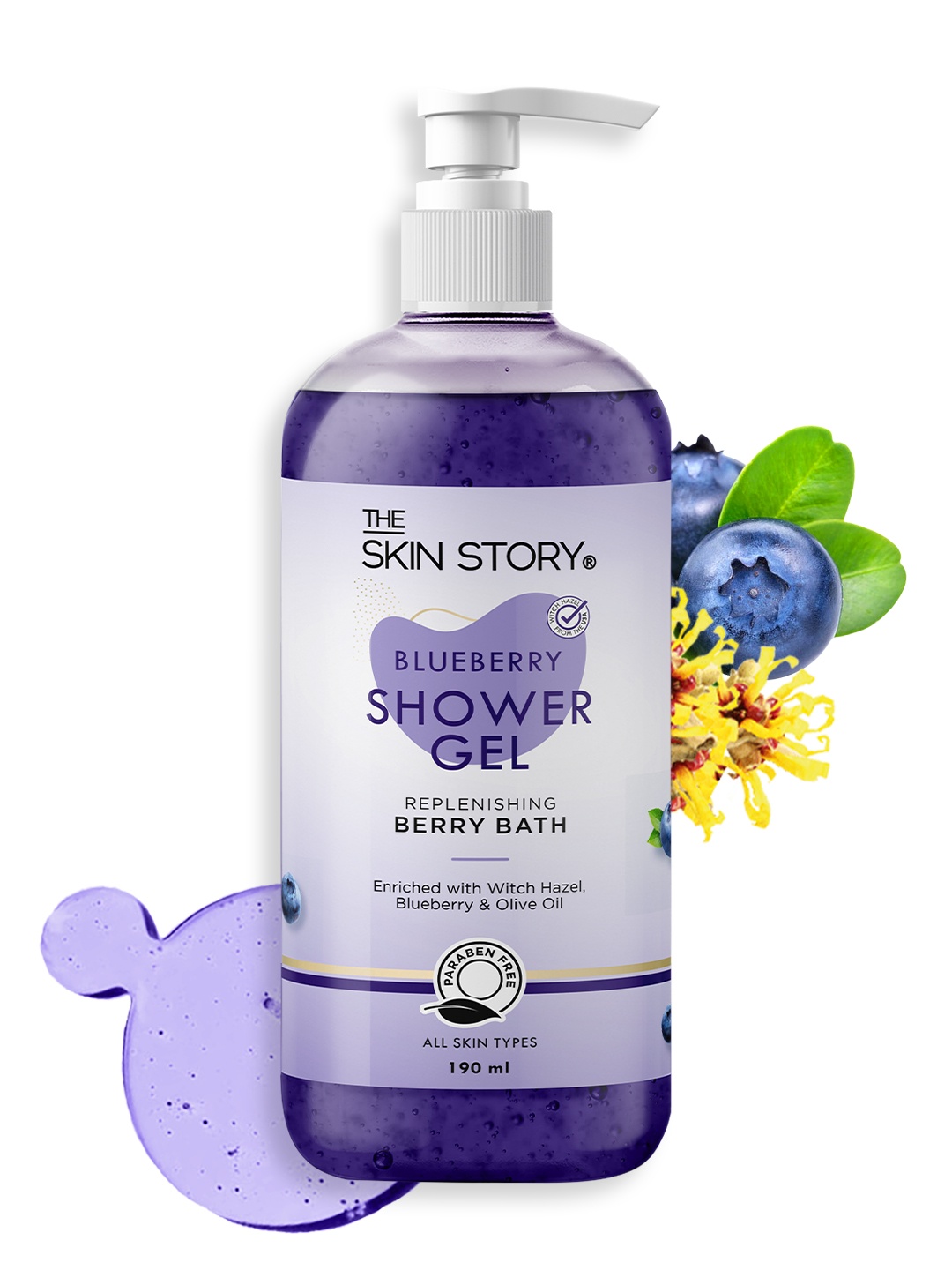 

THE SKIN STORY Blueberry Shower Gel with Witch Hazel & Olive Oil - 190ml, Blue