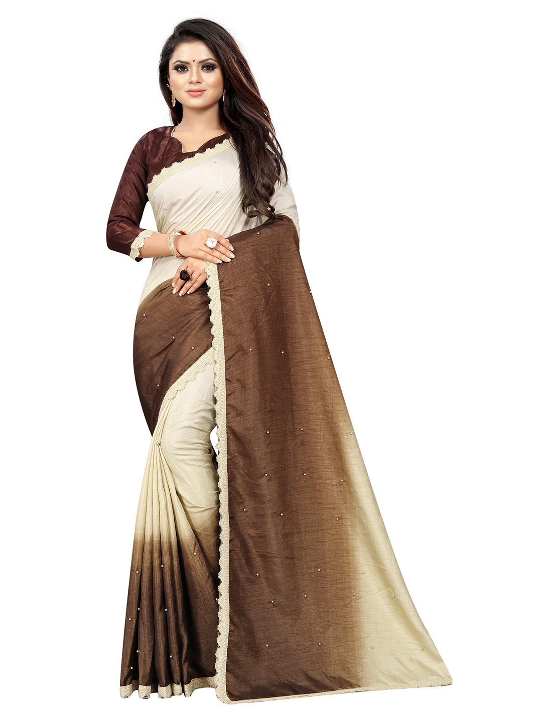 

Yashika Brown Colourblocked Silk Blend Saree