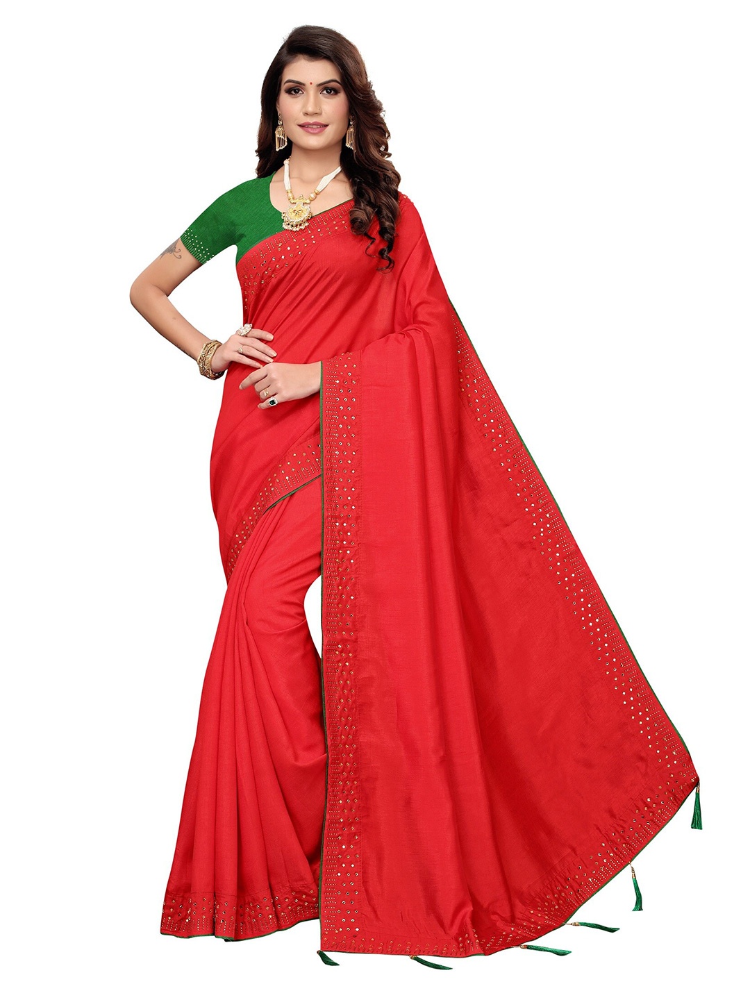 

Yashika Red Embellished Beads and Stones Silk Blend Saree