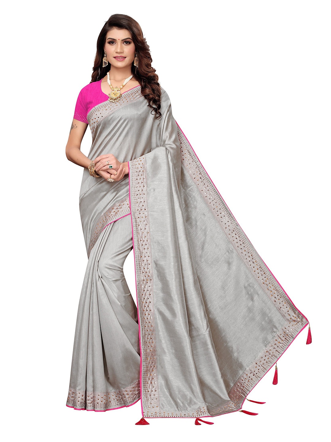 

Yashika Grey & Pink Cotton Silk Saree
