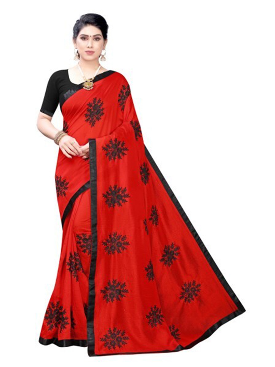 

Yashika Red & Black Floral Silk Blend Saree
